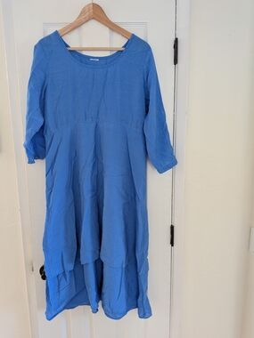 Women's Blue Tiered Ankle Length 3/4 Sleeve Dress Size Large